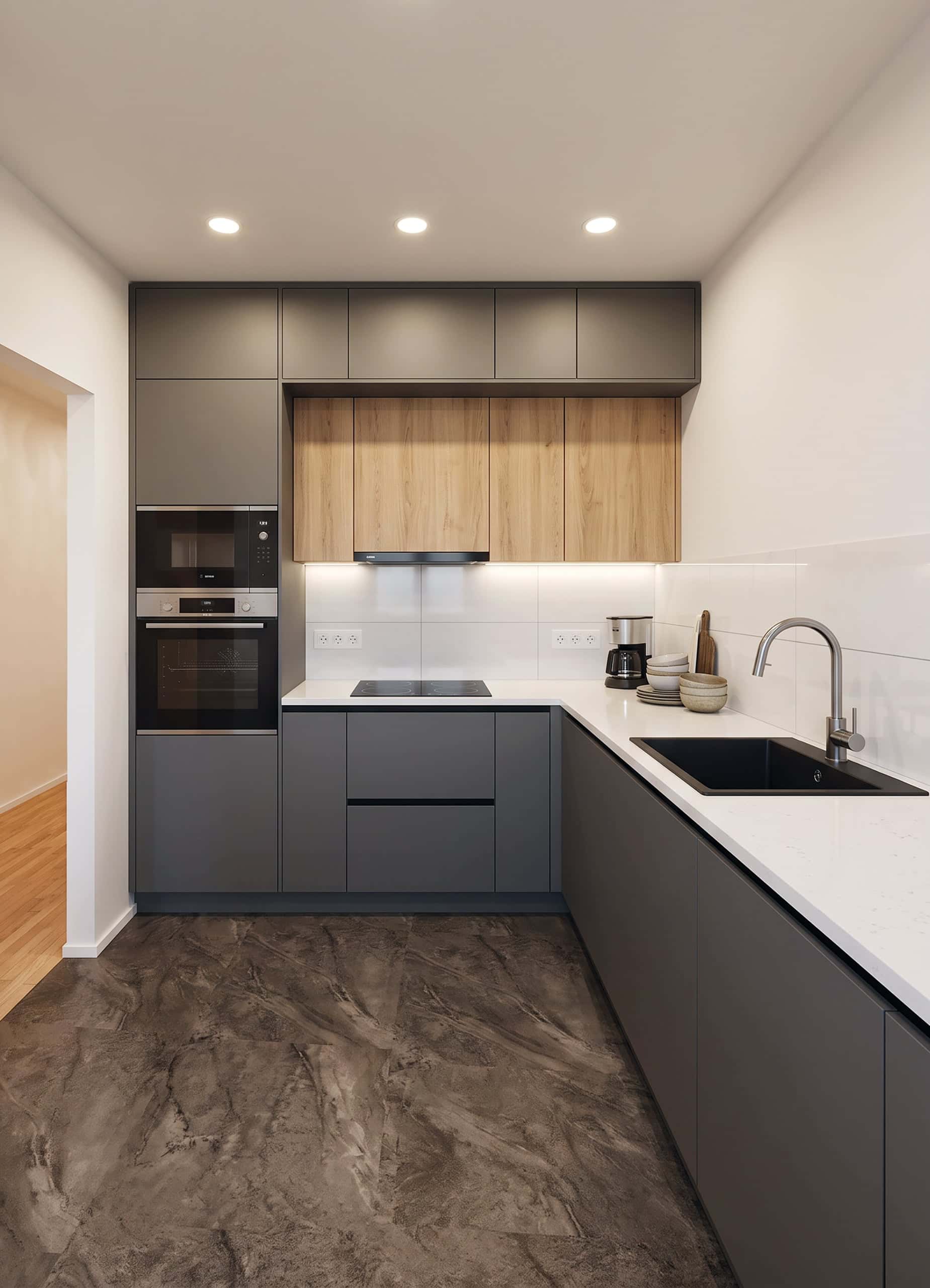 Apartment kaufen in Salzburg — genügend Platz für eine moderne Küche (Bildbeispiel) – Bild KI generiert