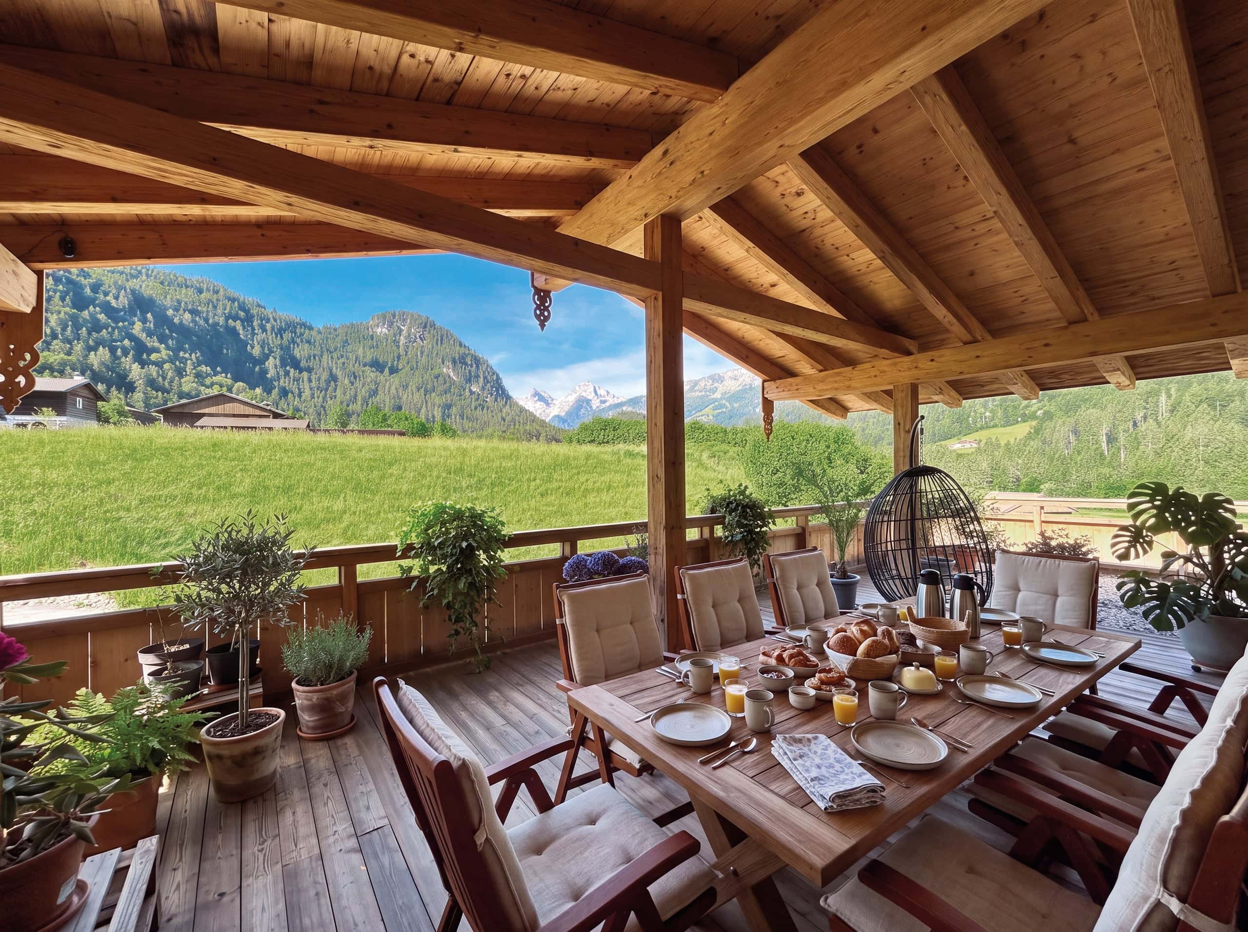 Einfamilienhaus kaufen in Unken — überdachte Terrasse mit Ausblick in die Natur